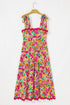 Floral Tie Strap Ricrac Trim A Line Flowing Maxi Dress